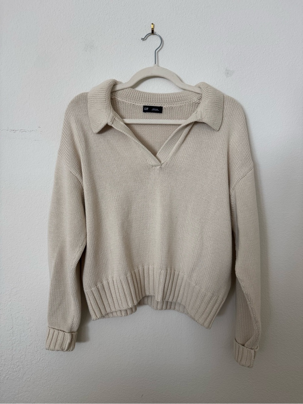 Gap Cream Knit Polo Sweater